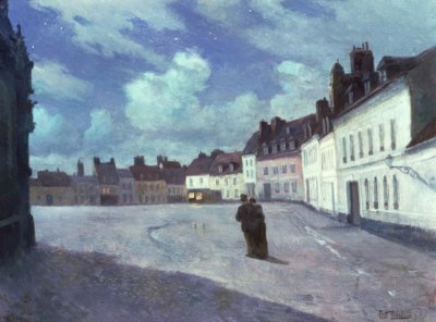 Square in a City at Night by Fritz Thaulow